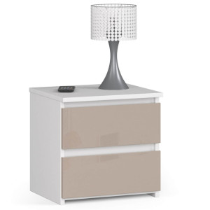 Table De Chevet Akord Cl2 Blanche 40 Cm 2 Tiroirs Façade Cappuccino Brillant 40X35X40 Cm