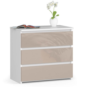 Table De Chevet Akord Cl3 Blanche 60 Cm 3 Tiroirs Façade Cappuccino Brillant 60X35X57 Cm