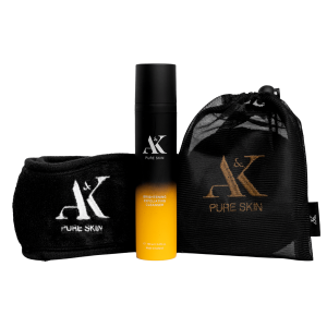 Brightening Exfoliating Cleanser Set | Extra-large Pads, Skincare Bag & Headband | AHA & BHA Acid | All In One Exfoliating Kit for Clear & Glowy skin