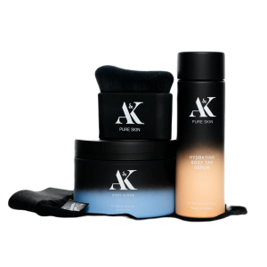 Exfoliate & Self-Tan Body Set | Jojoba & Magnesium Body Scrub, Hydrating Body Tan Serum, Kabuki Brush & Mitt | For the Ultimate Deep, Even tan!