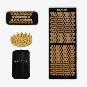 Długa Akumata - polska mata do akupresury z poduszką - czarno-złota