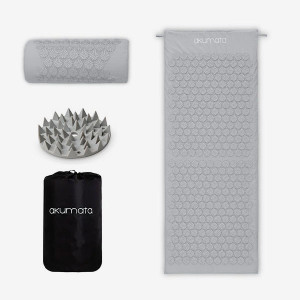 Długa Akumata - polska mata do akupresury z poduszką - szara