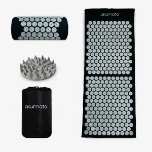 Długa Akumata - polska mata do akupresury z poduszką - czarno-szara