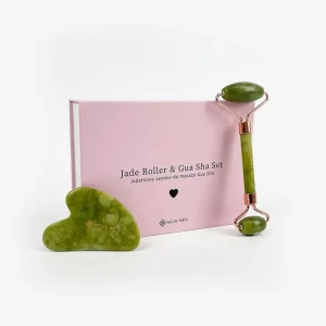 Jadeitowy zestaw do masażu Gua Sha - płytka + wałek Acus Med - zielony