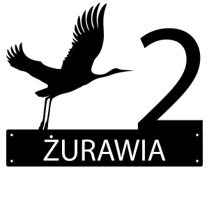 Numer na dom z żurawiem || Personalizowane numery na dom || Stalowe tabliczki adresowe z grafiką || Czarny mat || Unikalne grafiki || Personalizacja || Alaser