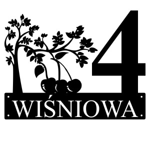 Numer na dom z wiśnią || Personalizowane numery na dom || Stalowe tabliczki adresowe z grafiką || Czarny mat || Unikalne grafiki || Personalizacja || Alaser