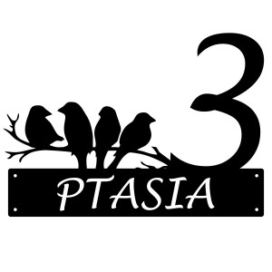 Numer na dom z ptakiem || Personalizowane numery na dom || Stalowe tabliczki adresowe z grafiką || Czarny mat || Unikalne grafiki || Personalizacja || Alaser