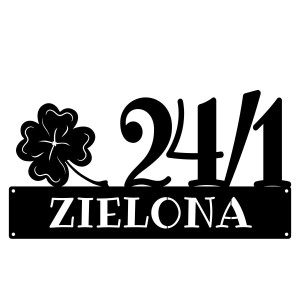Numer na dom z koniczyną || Personalizowane numery na dom || Stalowe tabliczki adresowe z grafiką || Czarny mat || Unikalne grafiki || Personalizacja || Alaser