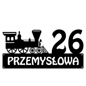 Numer na dom z pociągiem || Personalizowane numery na dom || Stalowe tabliczki adresowe z grafiką || Czarny mat || Unikalne grafiki || Personalizacja || Alaser