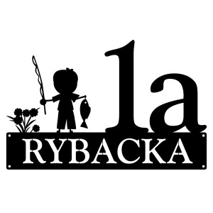 Numer na dom z rybakiem || Personalizowane numery na dom || Stalowe tabliczki adresowe z grafiką || Czarny mat || Unikalne grafiki || Personalizacja || Alaser