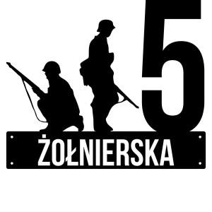 Numer na dom z żołnierzem || Personalizowane numery na dom || Stalowe tabliczki adresowe z grafiką || Czarny mat || Unikalne grafiki || Personalizacja || Alaser