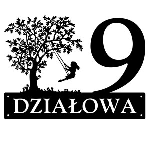 Numer na dom z drzewem || Personalizowane numery na dom || Stalowe tabliczki adresowe z grafiką || Czarny mat || Unikalne grafiki || Personalizacja || Alaser