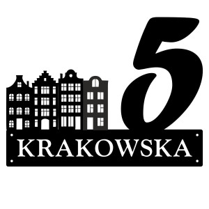 Numer na dom z motywem budynków || Personalizowane numery na dom || Stalowe tabliczki adresowe z grafiką || Czarny mat || Unikalne grafiki || Personalizacja || Alaser
