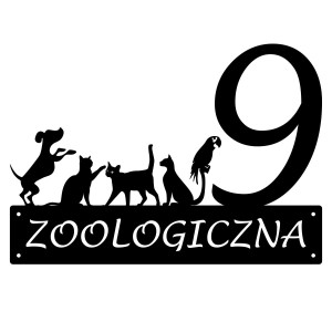 Numer na dom ze zwierzętami || Personalizowane numery na dom || Stalowe tabliczki adresowe z grafiką || Czarny mat || Unikalne grafiki || Personalizacja || Alaser