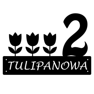 Numer na dom z tulipanami || Personalizowane numery na dom || Stalowe tabliczki adresowe z grafiką || Czarny mat || Unikalne grafiki || Personalizacja || Alaser