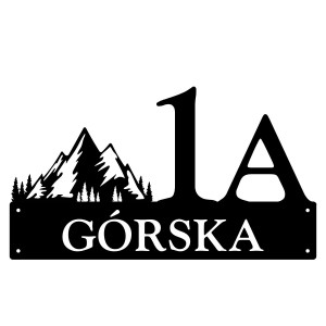 Numer na dom z motywem gór || Personalizowane numery na dom || Stalowe tabliczki adresowe z grafiką || Czarny mat || Unikalne grafiki || Personalizacja || Alaser