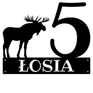 Numer na dom z łosiem || Personalizowane numery na dom || Stalowe tabliczki adresowe z grafiką || Czarny mat || Unikalne grafiki || Personalizacja || Alaser
