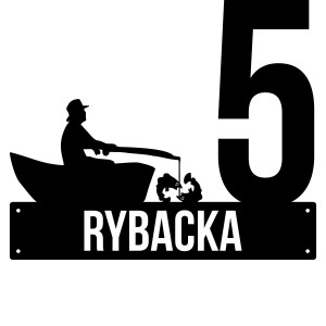 Numer na dom z rybakiem || Personalizowane numery na dom || Stalowe tabliczki adresowe z grafiką || Czarny mat || Unikalne grafiki || Personalizacja || Alaser