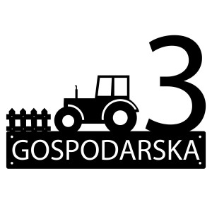 Numer na dom z traktorem || Personalizowane numery na dom || Stalowe tabliczki adresowe z grafiką || Czarny mat || Unikalne grafiki || Personalizacja || Alaser