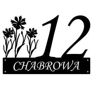 Numer na dom z chabrem || Personalizowane numery na dom || Stalowe tabliczki adresowe z grafiką || Czarny mat || Unikalne grafiki || Personalizacja || Alaser