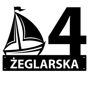 Numer na dom z żaglówką || Personalizowane numery na dom || Stalowe tabliczki adresowe z grafiką || Czarny mat || Unikalne grafiki || Personalizacja || Alaser