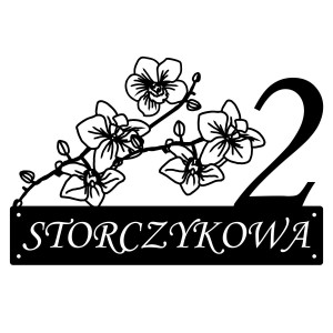Numer na dom ze storczykiem || Personalizowane numery na dom || Stalowe tabliczki adresowe z grafiką || Czarny mat || Unikalne grafiki || Personalizacja || Alaser