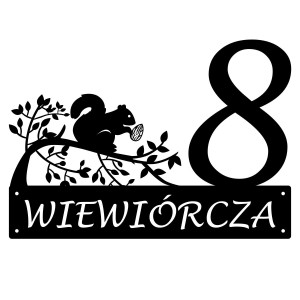 Numer na dom z wiewiórką || Personalizowane numery na dom || Stalowe tabliczki adresowe z grafiką || Czarny mat || Unikalne grafiki || Personalizacja || Alaser
