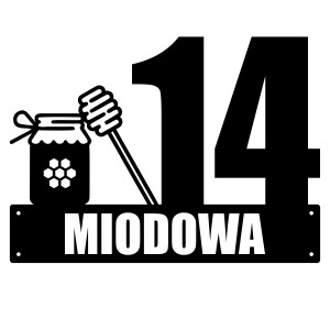 Numer na dom z motywem miodu || Personalizowane numery na dom || Stalowe tabliczki adresowe z grafiką || Czarny mat || Unikalne grafiki || Personalizacja || Alaser