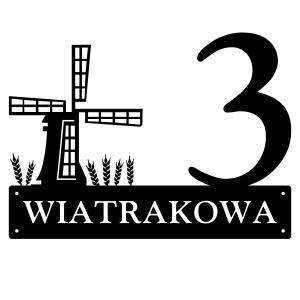 Numer na dom z wiatrakiem || Personalizowane numery na dom || Stalowe tabliczki adresowe z grafiką || Czarny mat || Unikalne grafiki || Personalizacja || Alaser