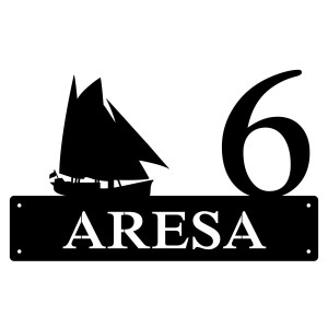 Numer na dom ze statkiem || Personalizowane numery na dom || Stalowe tabliczki adresowe z grafiką || Czarny mat || Unikalne grafiki || Personalizacja || Alaser