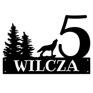 Numer na dom z wilkiem || Personalizowane numery na dom || Stalowe tabliczki adresowe z grafiką || Czarny mat || Unikalne grafiki || Personalizacja || Alaser