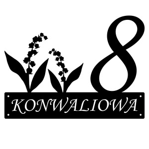 Numer na dom z konwaliami || Personalizowane numery na dom || Stalowe tabliczki adresowe z grafiką || Czarny mat || Unikalne grafiki || Personalizacja || Alaser