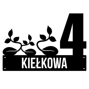 Numer na dom z motywem roślinnym || Personalizowane numery na dom || Stalowe tabliczki adresowe z grafiką || Czarny mat || Unikalne grafiki || Personalizacja || Alaser