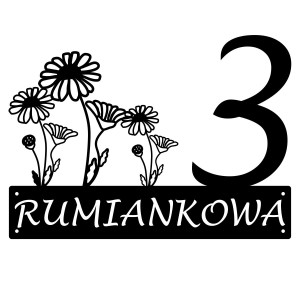 Numer na dom z rumiankiem || Personalizowane numery na dom || Stalowe tabliczki adresowe z grafiką || Czarny mat || Unikalne grafiki || Personalizacja || Alaser