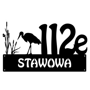 Numer na dom z bocianem || Personalizowane numery na dom || Stalowe tabliczki adresowe z grafiką || Czarny mat || Unikalne grafiki || Personalizacja || Alaser