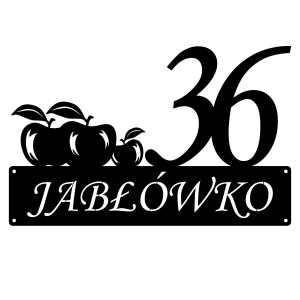 Numer na dom z jabłkami || Personalizowane numery na dom || Stalowe tabliczki adresowe z grafiką || Czarny mat || Unikalne grafiki || Personalizacja || Alaser