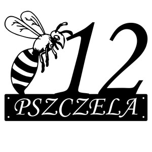 Numer na dom z pszczołą || Personalizowane numery na dom || Stalowe tabliczki adresowe z grafiką || Czarny mat || Unikalne grafiki || Personalizacja || Alaser