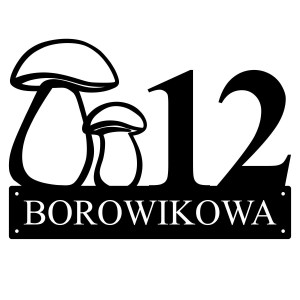 Numer na dom z motywem grzybów || Personalizowane numery na dom || Stalowe tabliczki adresowe z grafiką || Czarny mat || Unikalne grafiki || Personalizacja || Alaser