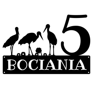 Numer na dom z bocianem || Personalizowane numery na dom || Stalowe tabliczki adresowe z grafiką || Czarny mat || Unikalne grafiki || Personalizacja || Alaser