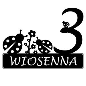 Numer na dom z biedronką || Personalizowane numery na dom || Stalowe tabliczki adresowe z grafiką || Czarny mat || Unikalne grafiki || Personalizacja || Alaser