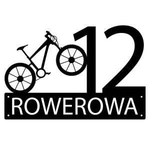 Numer na dom z rowerem || Personalizowane numery na dom || Stalowe tabliczki adresowe z grafiką || Czarny mat || Unikalne grafiki || Personalizacja || Alaser