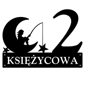 Numer na dom z księżycem || Personalizowane numery na dom || Stalowe tabliczki adresowe z grafiką || Czarny mat || Unikalne grafiki || Personalizacja || Alaser