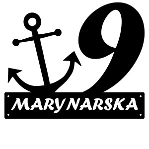 Numer na dom z kotwicą || Personalizowane numery na dom || Stalowe tabliczki adresowe z grafiką || Czarny mat || Unikalne grafiki || Personalizacja || Alaser
