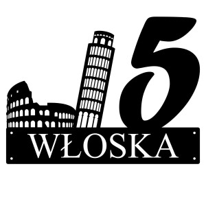 Numer na dom Włochy || Personalizowane numery na dom || Stalowe tabliczki adresowe z grafiką || Czarny mat || Unikalne grafiki || Personalizacja || Alaser
