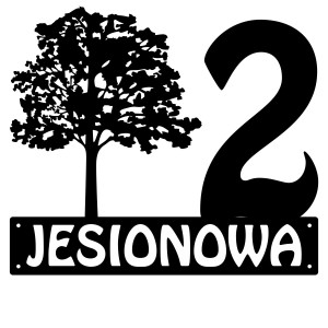 Numer na dom z drzewem || Personalizowane numery na dom || Stalowe tabliczki adresowe z grafiką || Czarny mat || Unikalne grafiki || Personalizacja || Alaser