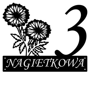 Numer na dom z nagietkiem || Personalizowane numery na dom || Stalowe tabliczki adresowe z grafiką || Czarny mat || Unikalne grafiki || Personalizacja || Alaser