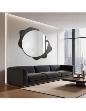 Runder Wandspiegel mit schwarzem Hintergrund und LED für glamouröse Badezimmer – DARK DROP