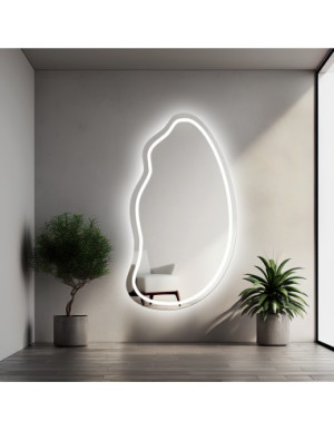 Wandspiegel in organischer Form mit integrierter LED-Beleuchtung – moderner großer Spiegel für Bad und Flur – TOPAZ LED II
