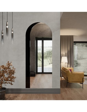 Bogenspiegel mit dekorativer Spiegeltafel in Schwarz (Lacobel) - KOSMA