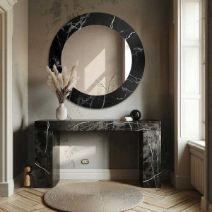 Rond spiegel op zwart-zilver marmer – MARBLE MURASO
